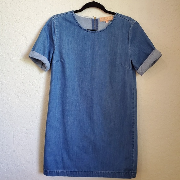 FREE HEART CHAMBRAY DENIM jean MINI DRESS SZ SM - Picture 1 of 5